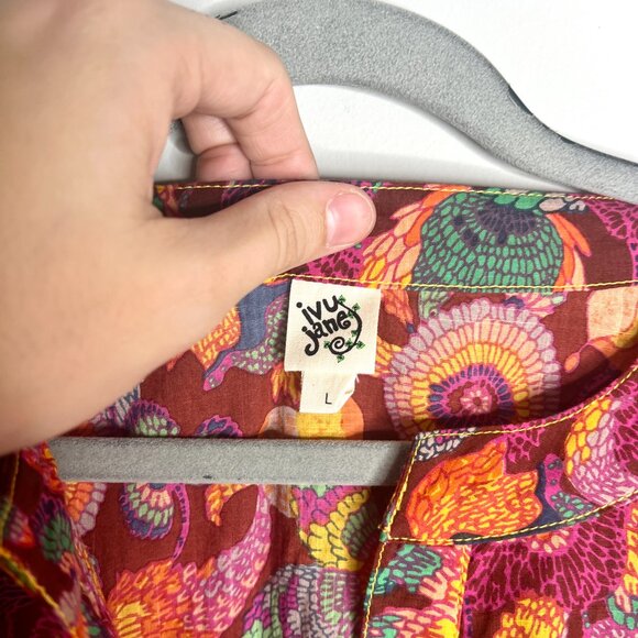 Ivy Jane Poetry In Motion Blouse Balloon Sleeves Fall Floral Colorful Boho Sz L - Picture 4 of 7